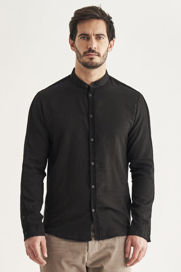 Camicia regular-fit in cotone,lana e cashemere black