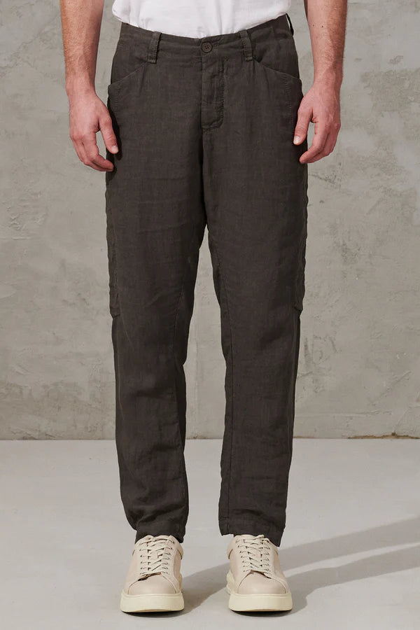 Regular-fit linen trousers with inserts in linen and cotton twill