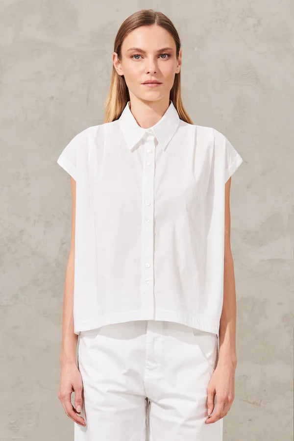 Short oversized shirt in stretch cotton poplin