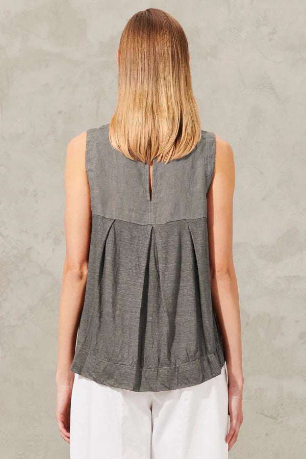 Linen jersey top with rounded bottom and back bellows