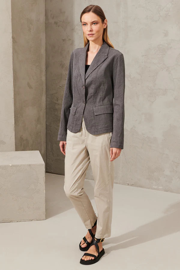Jacket regular fit in embossed micro pinstripe cotton and linen