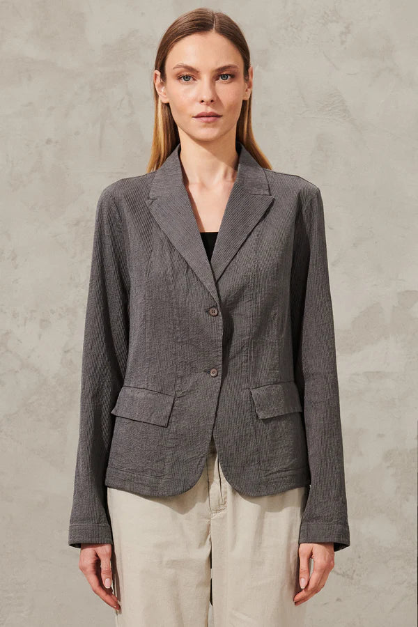 Jacket regular fit in embossed micro pinstripe cotton and linen