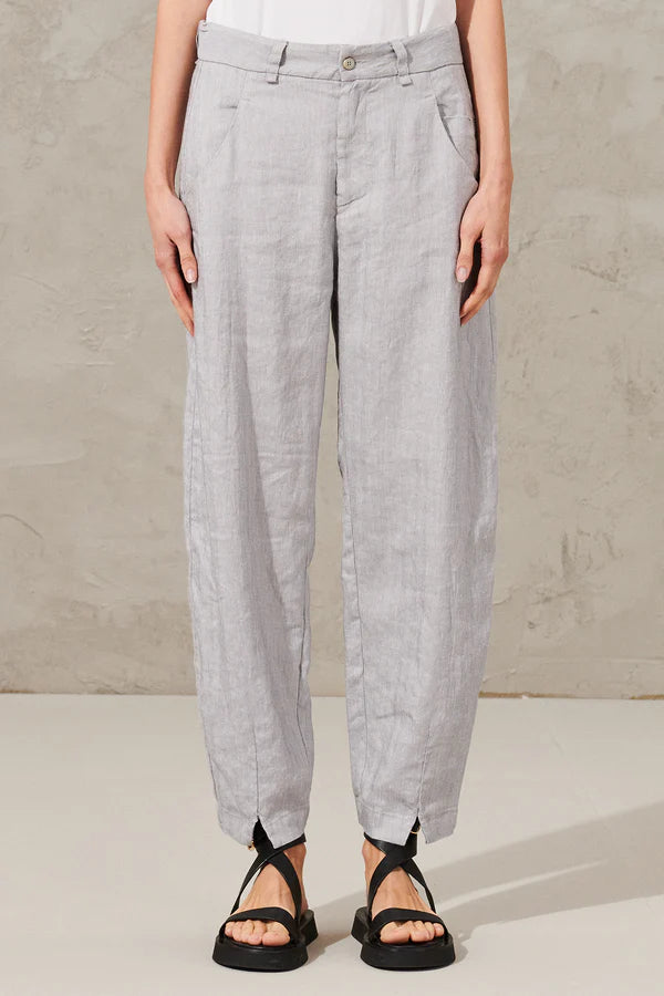 Comfort fit trousers in herringbone linen and stretch viscose light grey