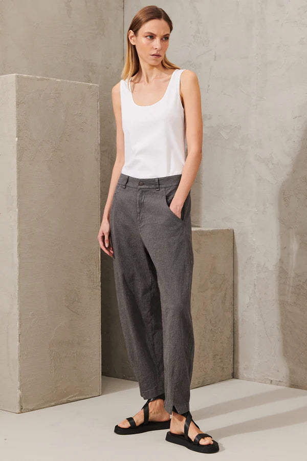 Comfort fit trousers in embossed micro pinstripe cotton and linen