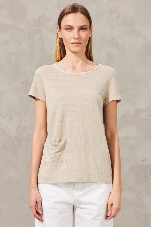 Linen jersey t-shirt with little pocket Pearl grey