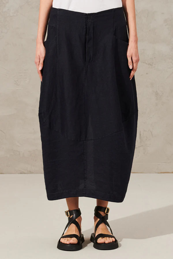 Skirt in linen and cotton micro-pattern Navy Blue