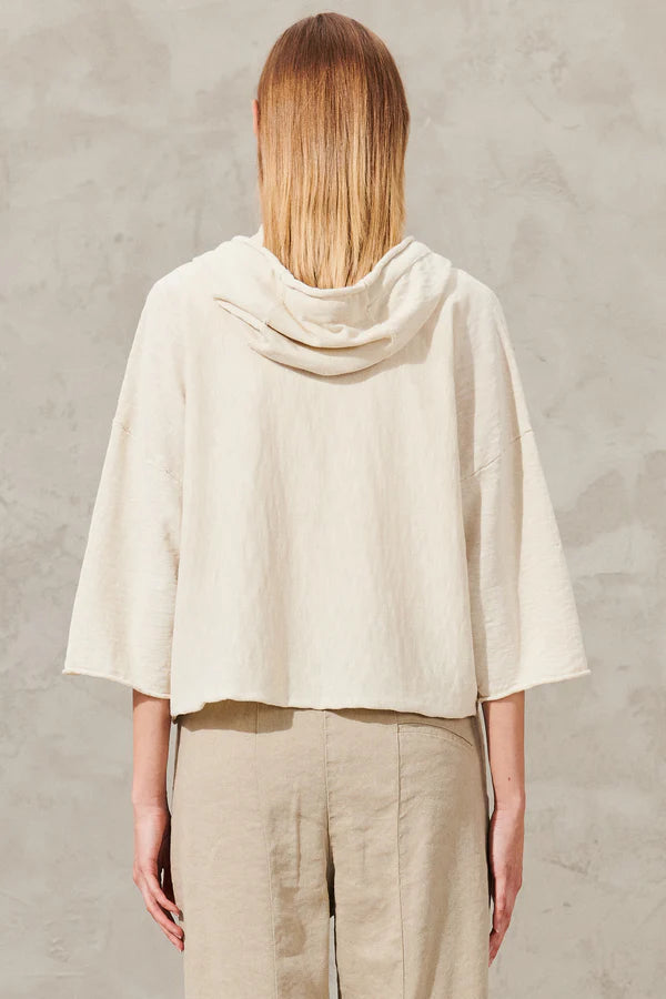 Hooded jacket in slub cotton knit ivory