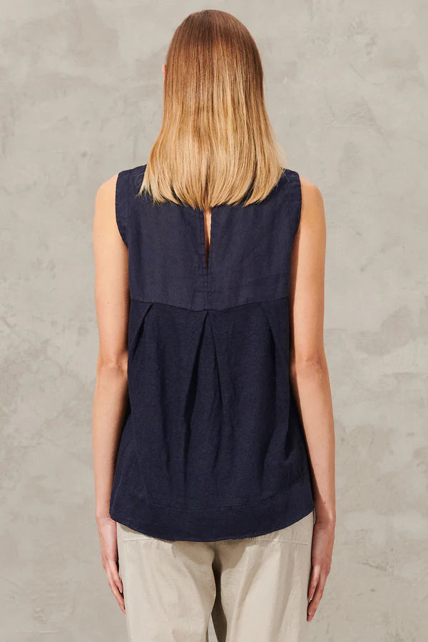 Linen jersey top with rounded bottom and back bellows