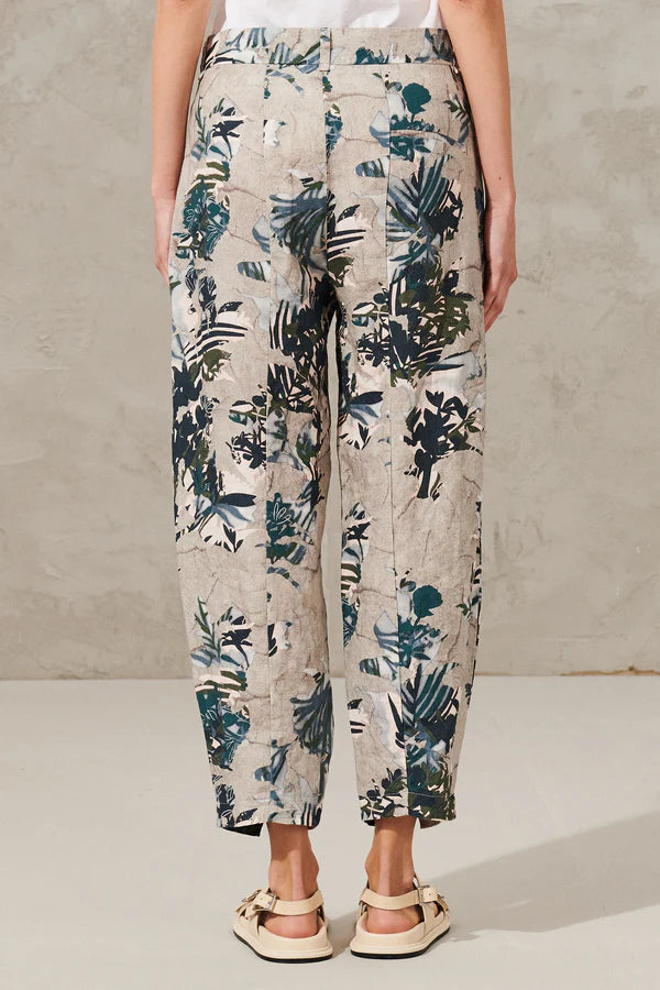 Comfort fit linen trousers with floral print