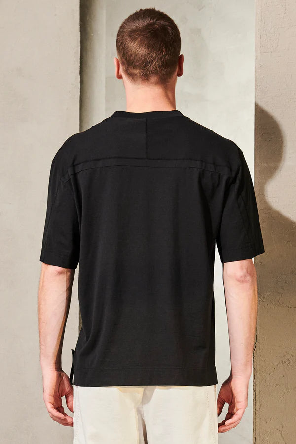 Oversized t-shirt in cotton jersey and poplin with knit insert and big patch pocket