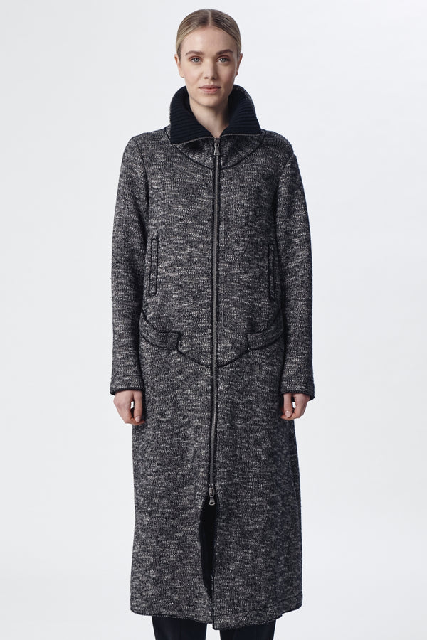 Wool-blend knit coat with double-slider zip