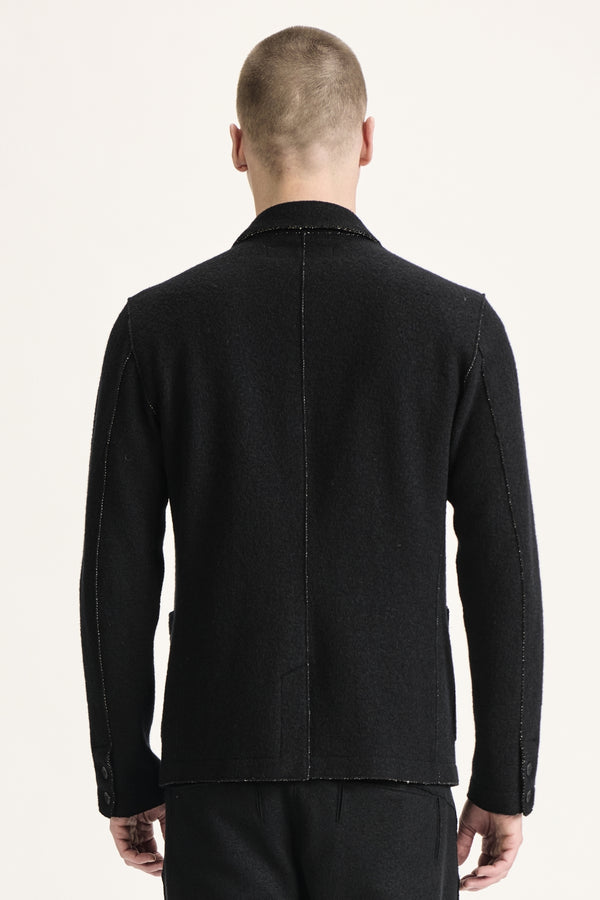 Regular-fit jacket in double-faced wool and viscose with herringbone design and and raw-cut edges