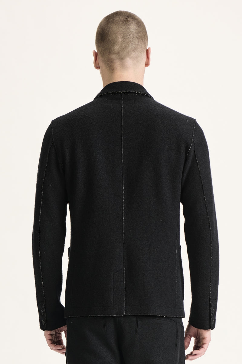 Regular-fit jacket in double-faced wool and viscose with herringbone design and and raw-cut edges