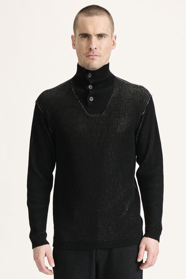 Wool and Linen Pullover with Buttons