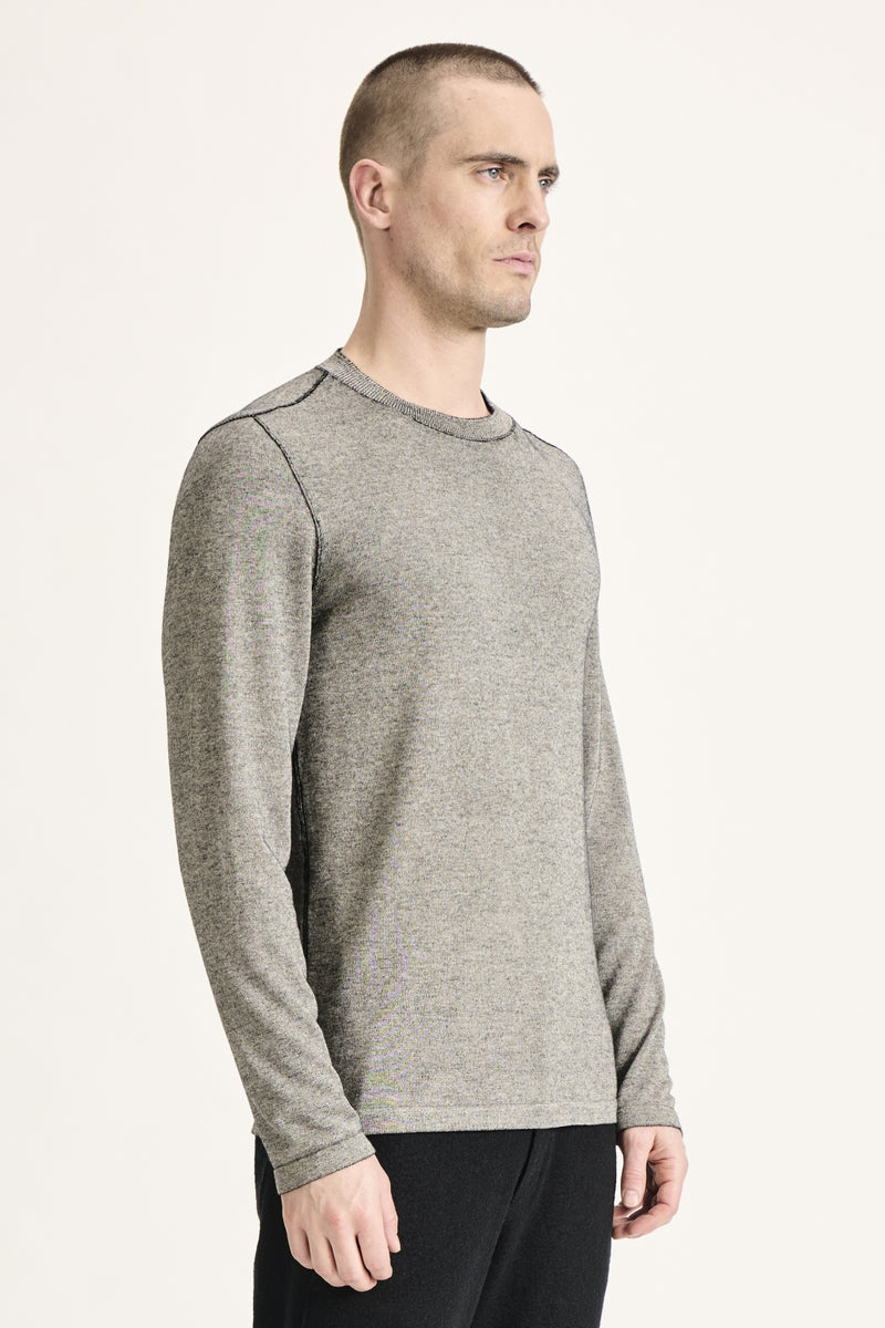 Regular-fit vanisé round-neck knit in viscose and wool