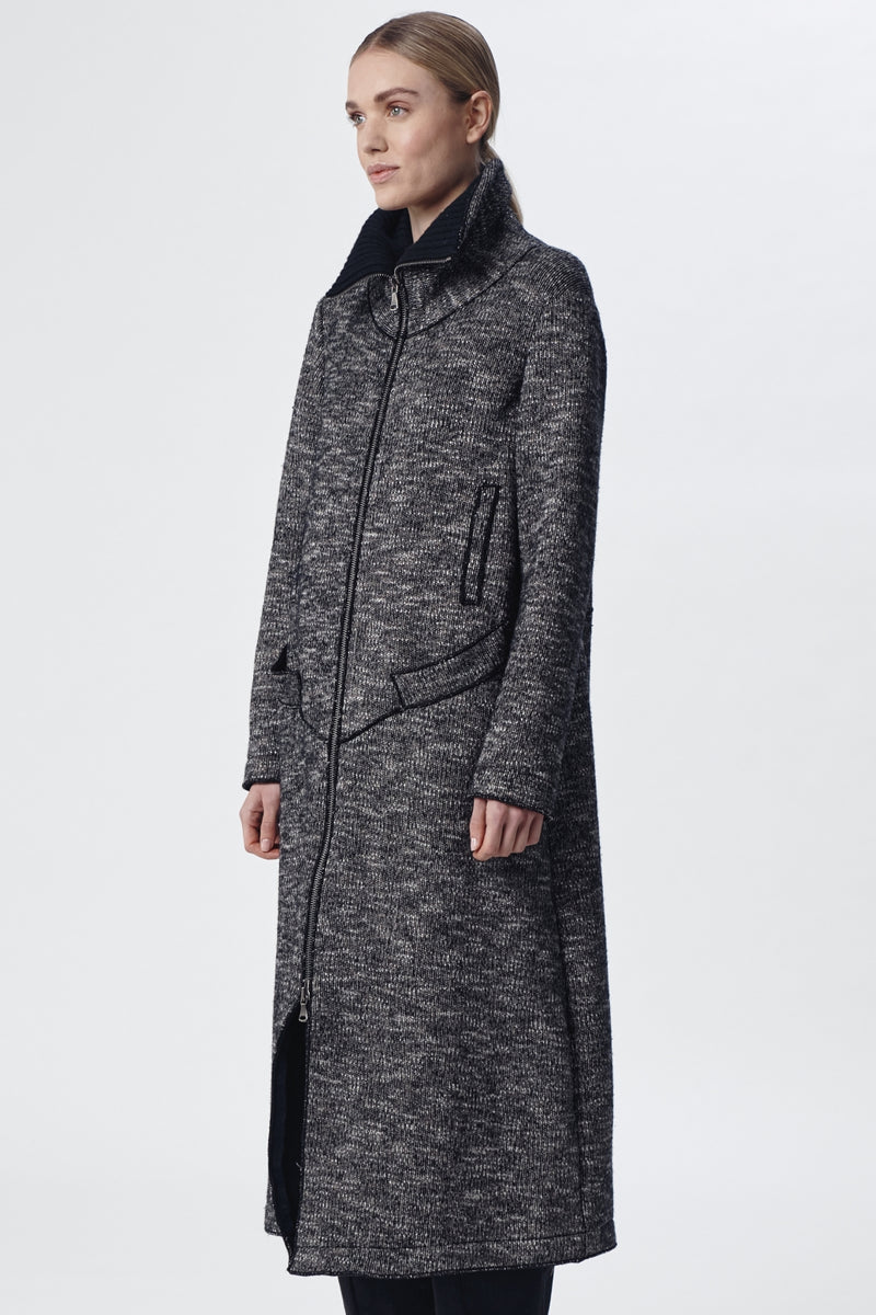 Wool-blend knit coat with double-slider zip