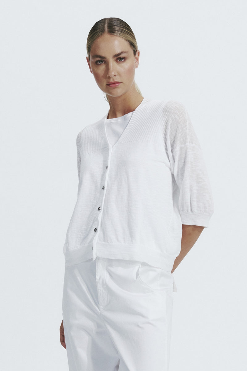 Cardigan in slub cotton knit white