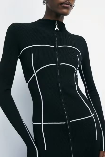 Fullzip-Midikleid mit Rollkragen