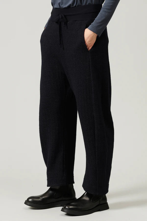 Micro-patterned jacquard wool blend knitted trousers Navy Blue