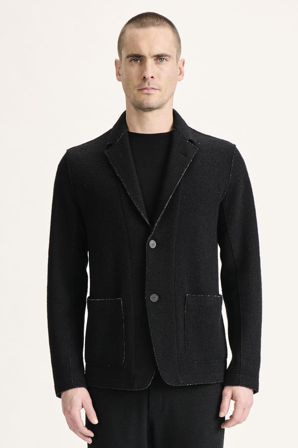 Regular-fit jacket in double-faced wool and viscose with herringbone design and and raw-cut edges