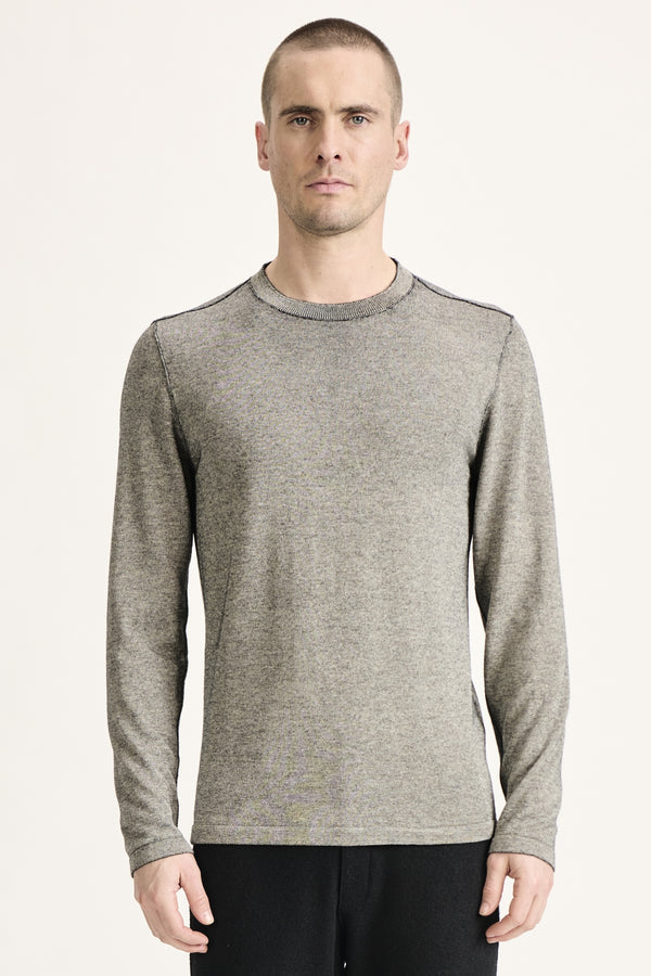Regular-fit vanisé round-neck knit in viscose and wool