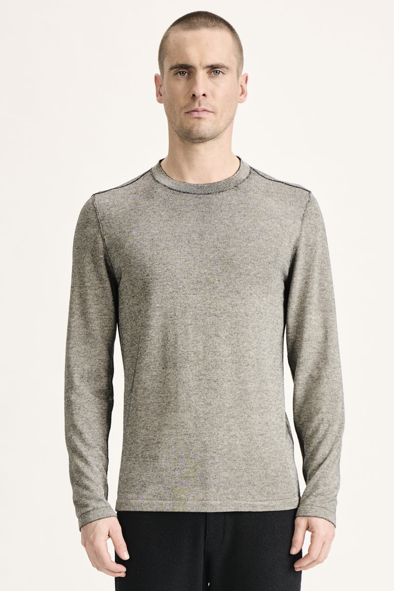 Regular-fit vanisé round-neck knit in viscose and wool