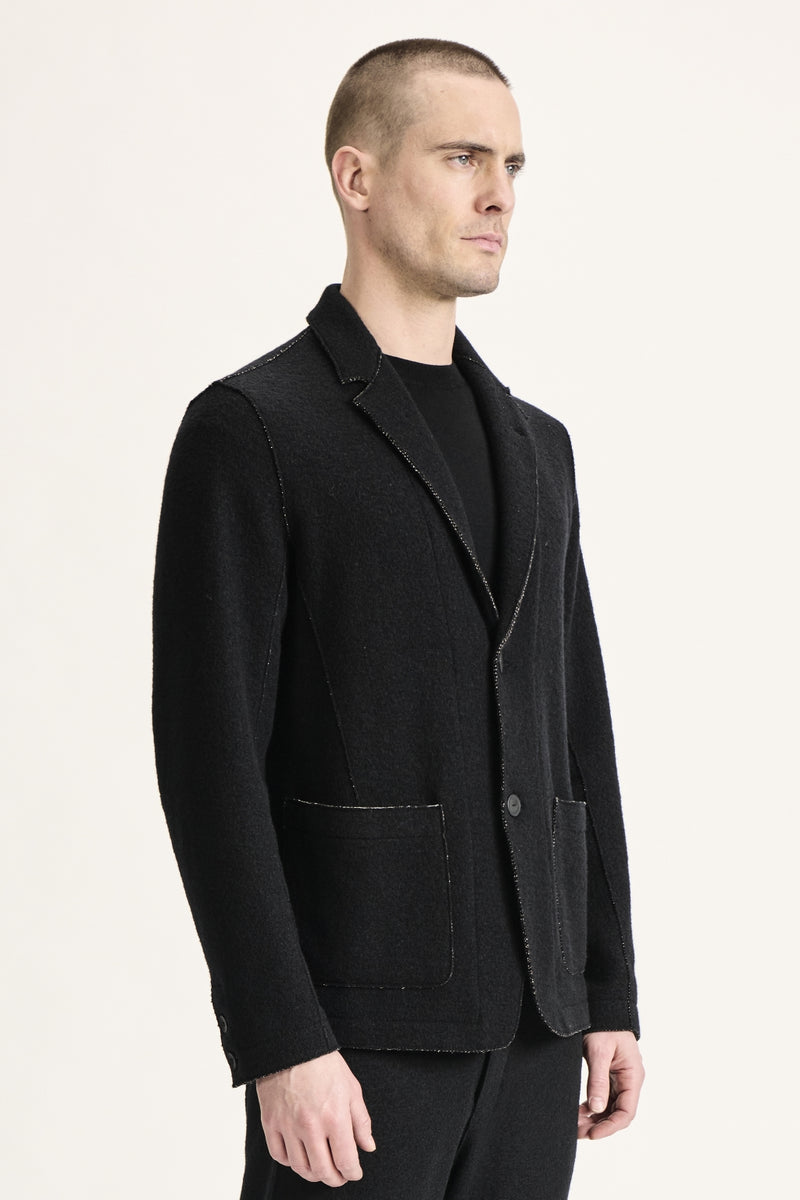Regular-fit jacket in double-faced wool and viscose with herringbone design and and raw-cut edges