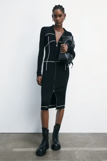 Fullzip-Midikleid mit Rollkragen