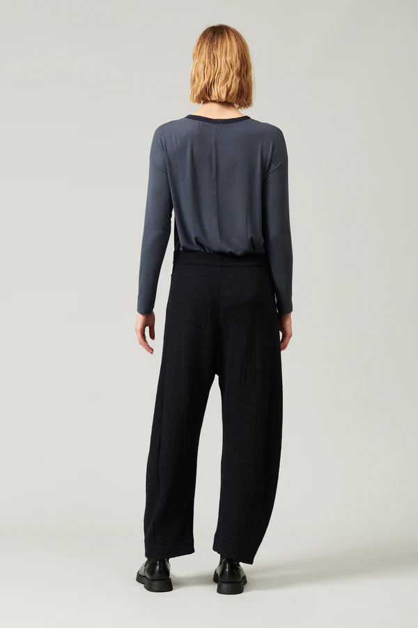 Micro-patterned jacquard wool blend knitted trousers Navy Blue