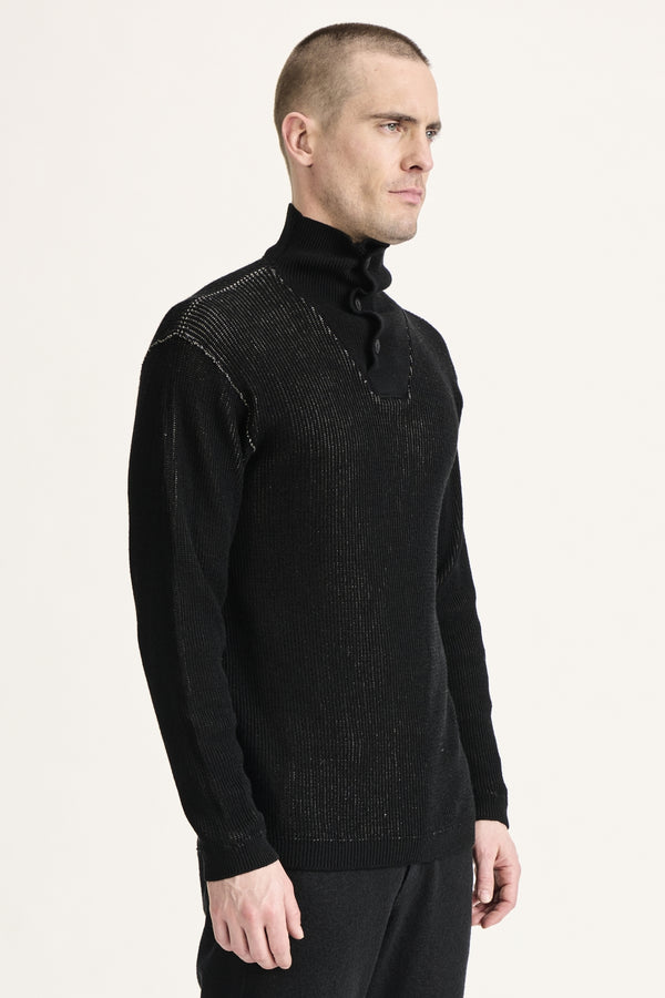 Wool and Linen Pullover with Buttons