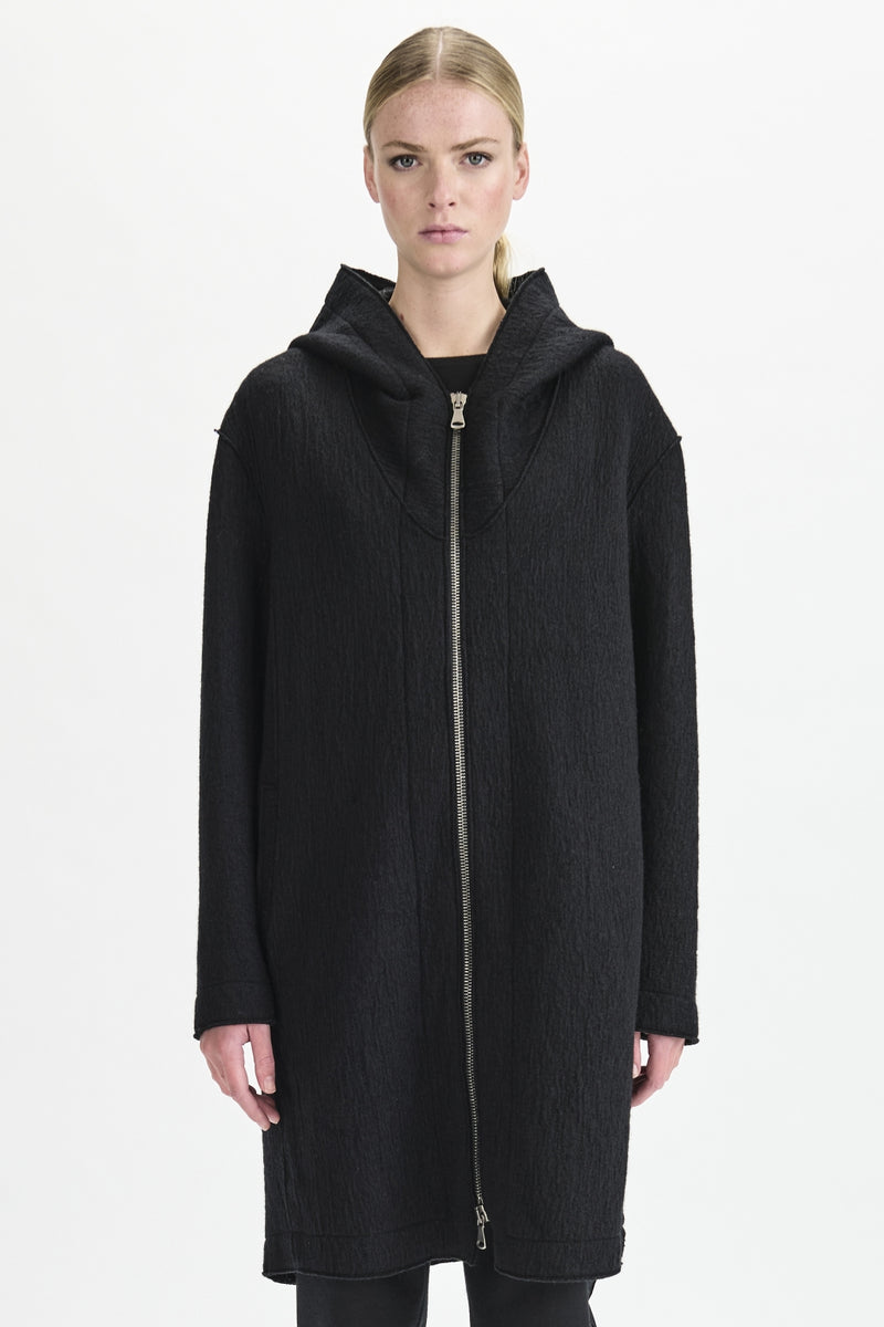 Comfort fit hooded Jacket in boiled wool