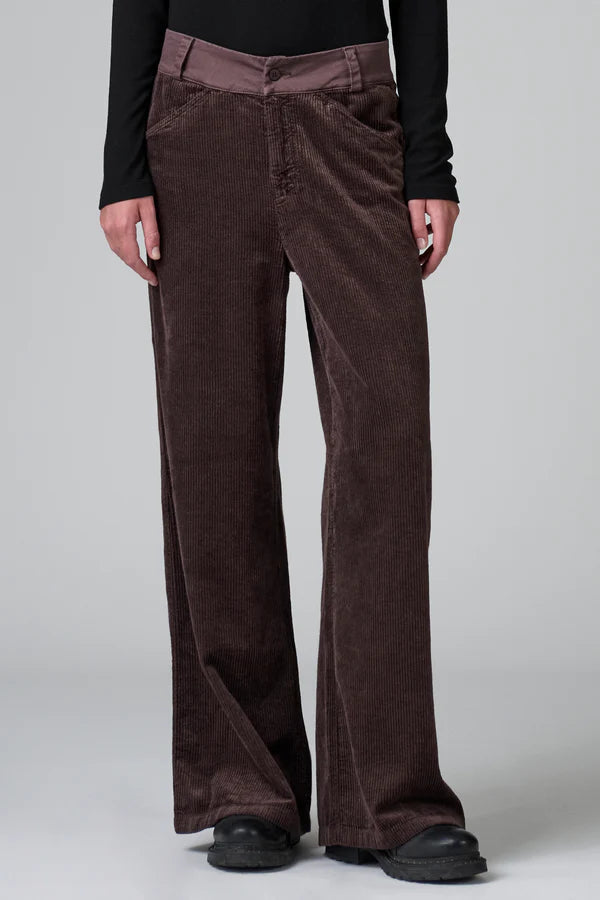 Wide leg trousers in viscose and stretch cotton corduroy
