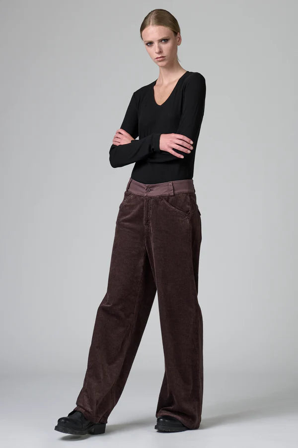Wide leg trousers in viscose and stretch cotton corduroy