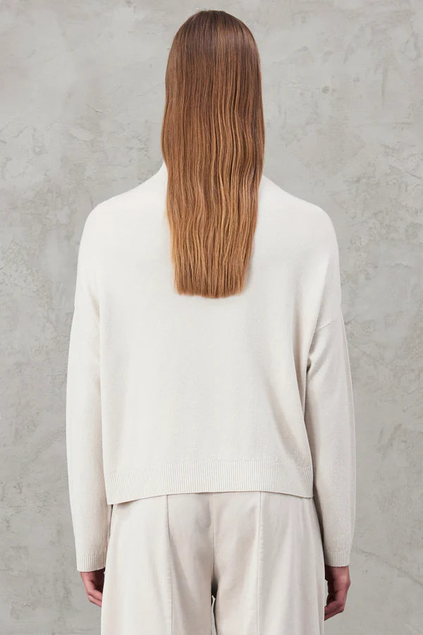 Oversized viscose and wool knit . boxed shaped, turtleneck ice