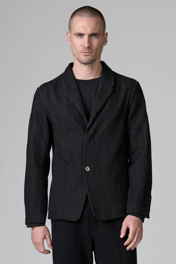 Regular fit two-button jacket in herringbone cotton and wool with contrasting thick yarn stitching