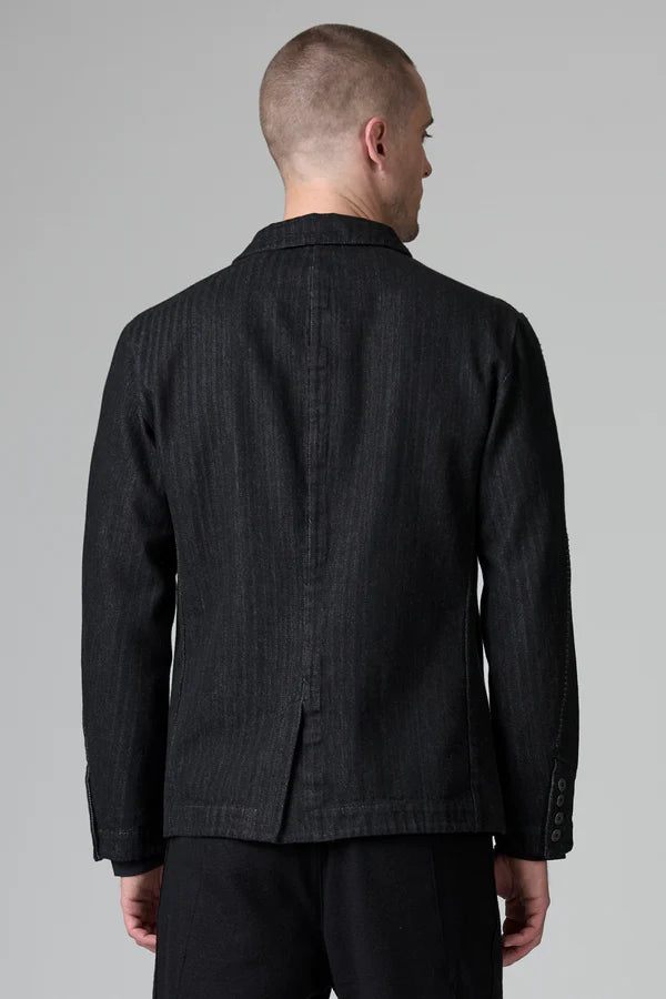 Regular fit two-button jacket in herringbone cotton and wool with contrasting thick yarn stitching
