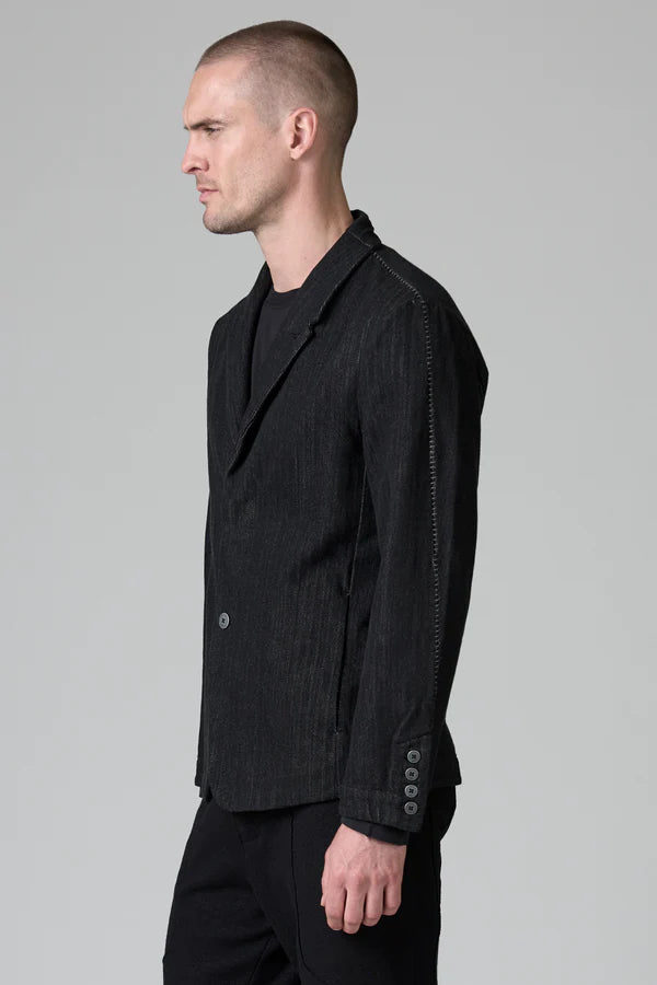Regular fit two-button jacket in herringbone cotton and wool with contrasting thick yarn stitching