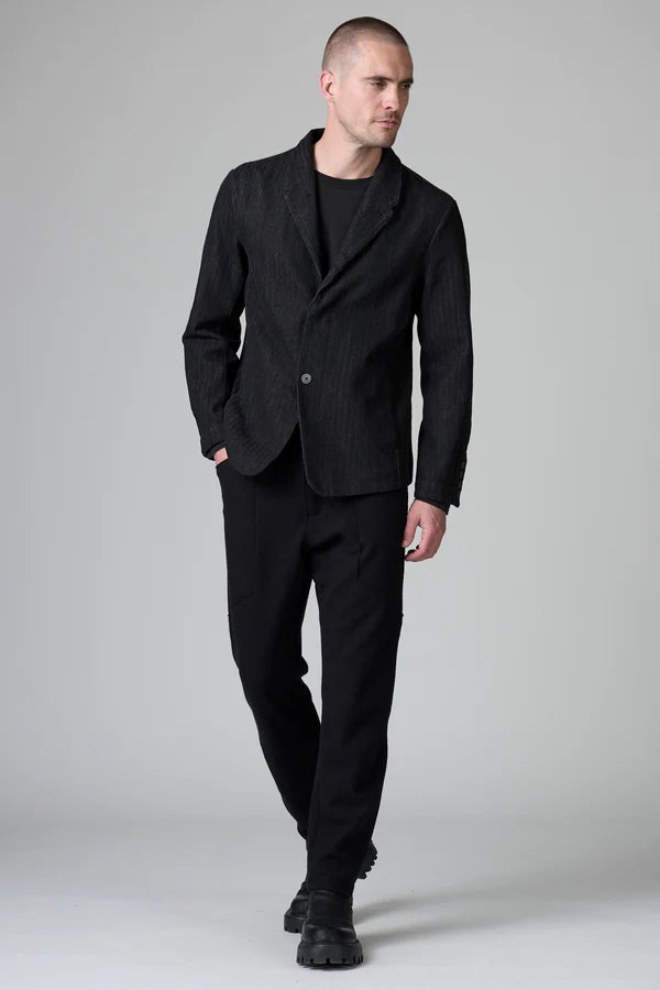 Regular fit two-button jacket in herringbone cotton and wool with contrasting thick yarn stitching