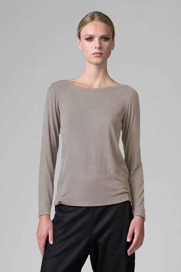 Stretch modal jersey boat neck t-shirt stone
