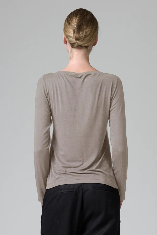 Stretch modal jersey boat neck t-shirt stone