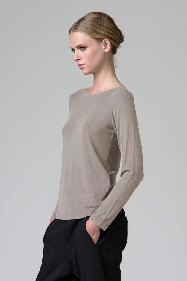 Stretch modal jersey boat neck t-shirt stone