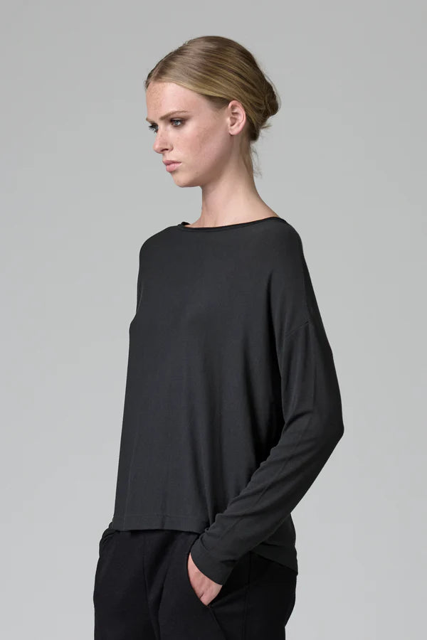 Oversize t-shirt in ribbed modal and cashemere jersey with buttoned back opening antracite