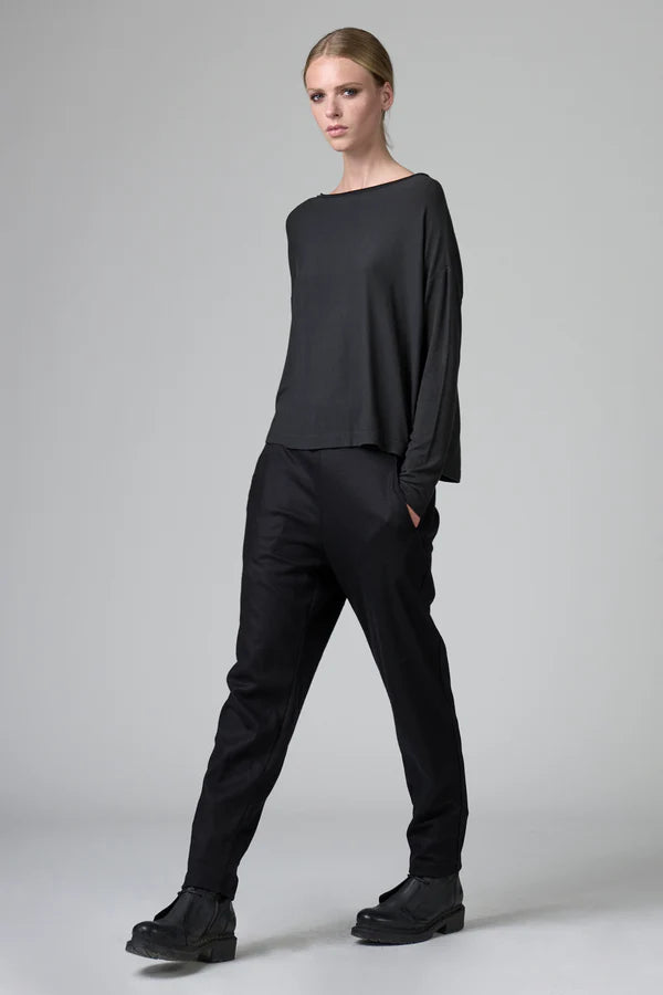 Oversize t-shirt in ribbed modal and cashemere jersey with buttoned back opening antracite