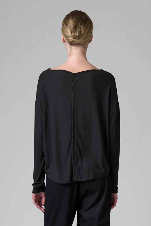 Oversize t-shirt in ribbed modal and cashemere jersey with buttoned back opening black