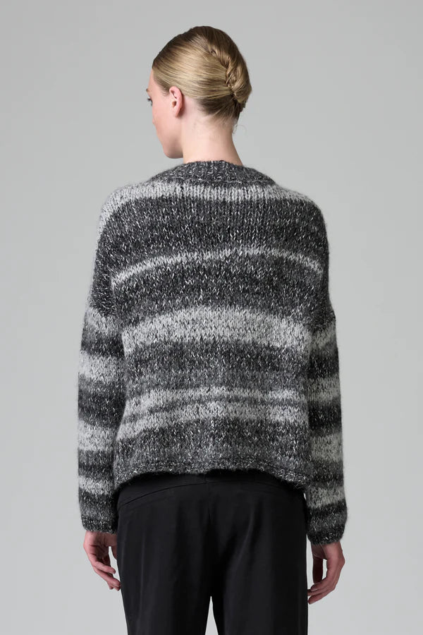 Oversize cardigan with dropped shoulder in alpaca blend with two-tone banding