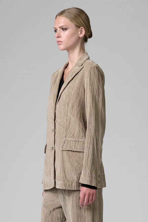 Regular fit jacket in slightly embossed viscose and cotton stretch fine ribbed velour