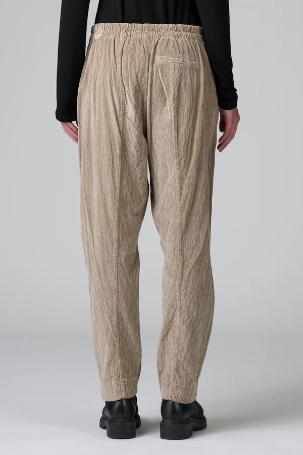 Regular fit trousers in slightly embossed viscose and cotton stretch fine ribbed velour