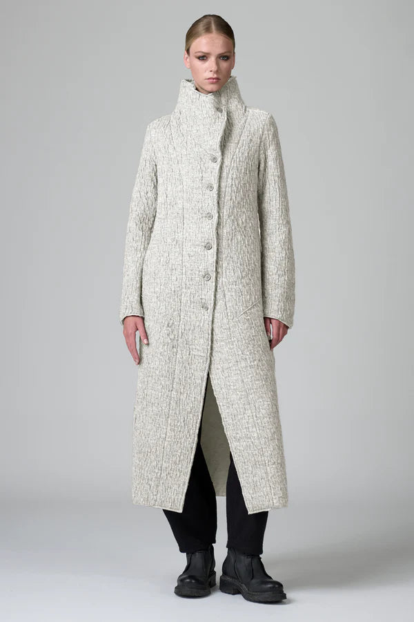 Slim fit long coat in double wool cloth with high collar