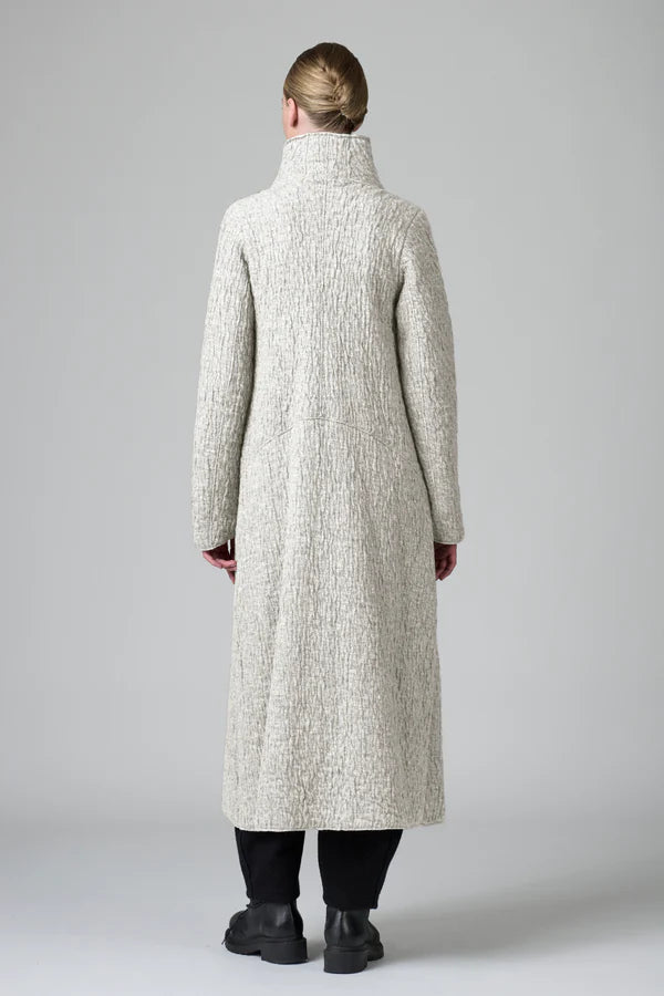 Slim fit long coat in double wool cloth with high collar