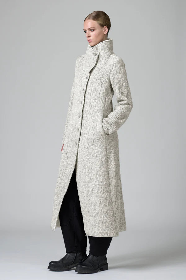 Slim fit long coat in double wool cloth with high collar